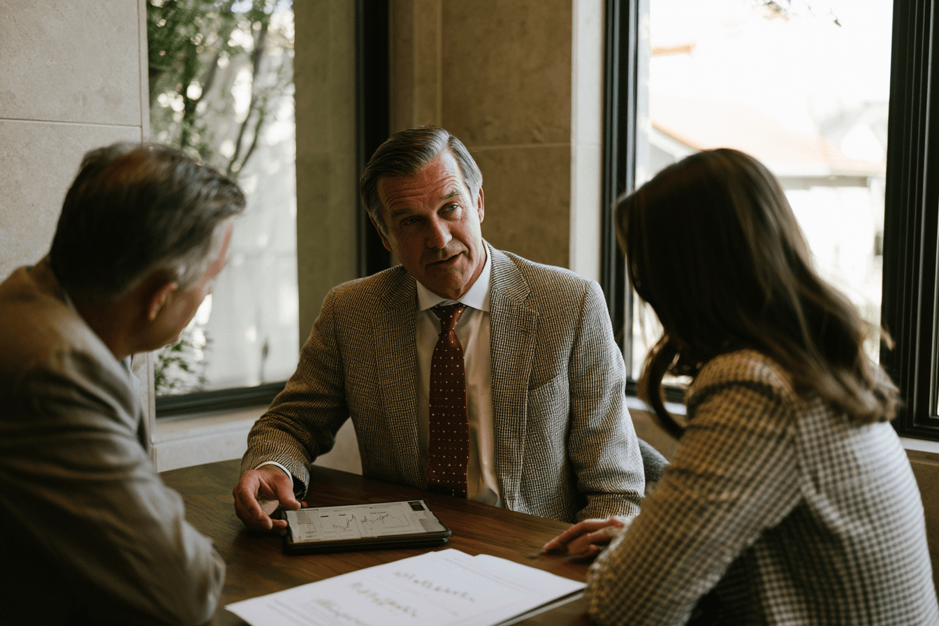 Cinematic editorial consultation between a concierge physician and a patient — long-form, relationship-led care, not transactional healthcare.