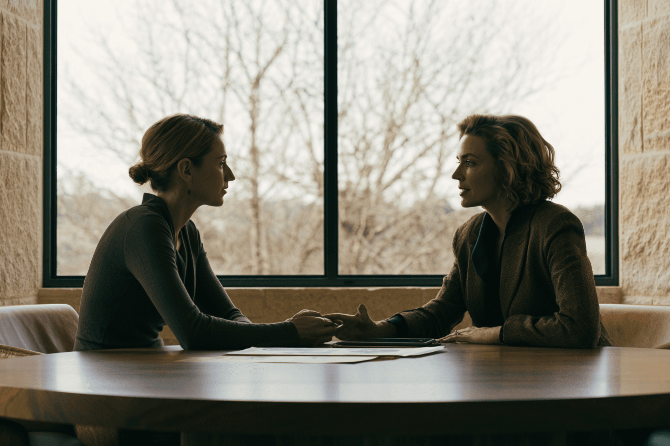 Female physician in a preventive-longevity consultation with a patient — clinical authority delivered with hospitality-grade warmth.