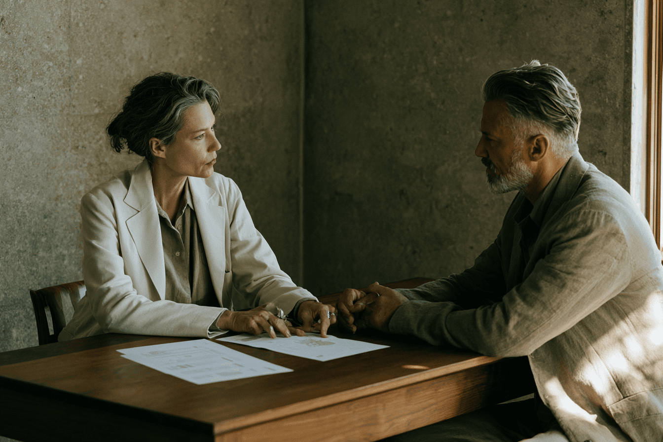 Regenerative medicine physician in an open, fitted editorial setting — clinical authority delivered with the restraint of a private members studio.